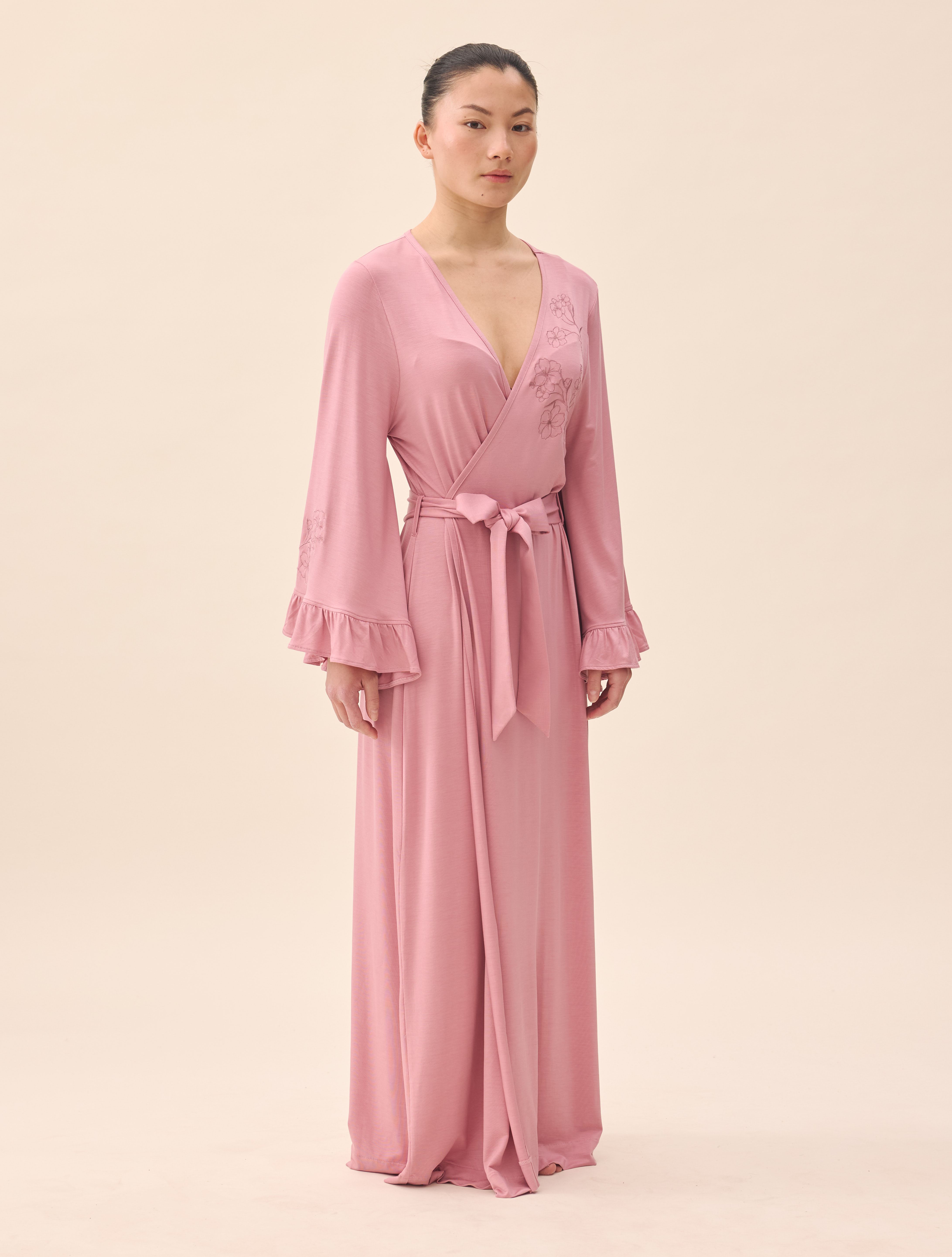 Djerf Avenue Go Slow Embroidered Robe Dusty Pink | ModeSens