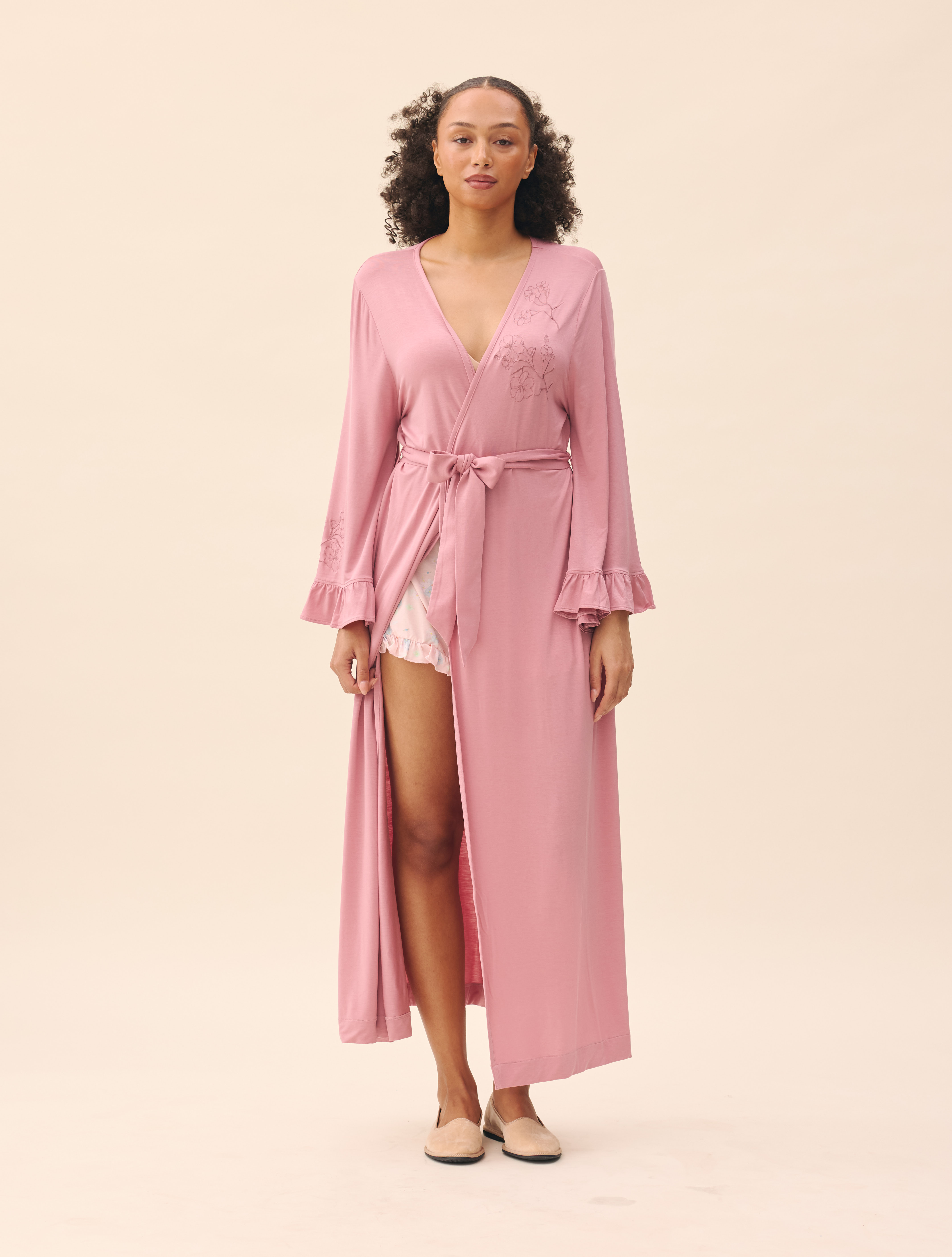 Djerf Avenue Go Slow Embroidered Robe Dusty Pink | ModeSens